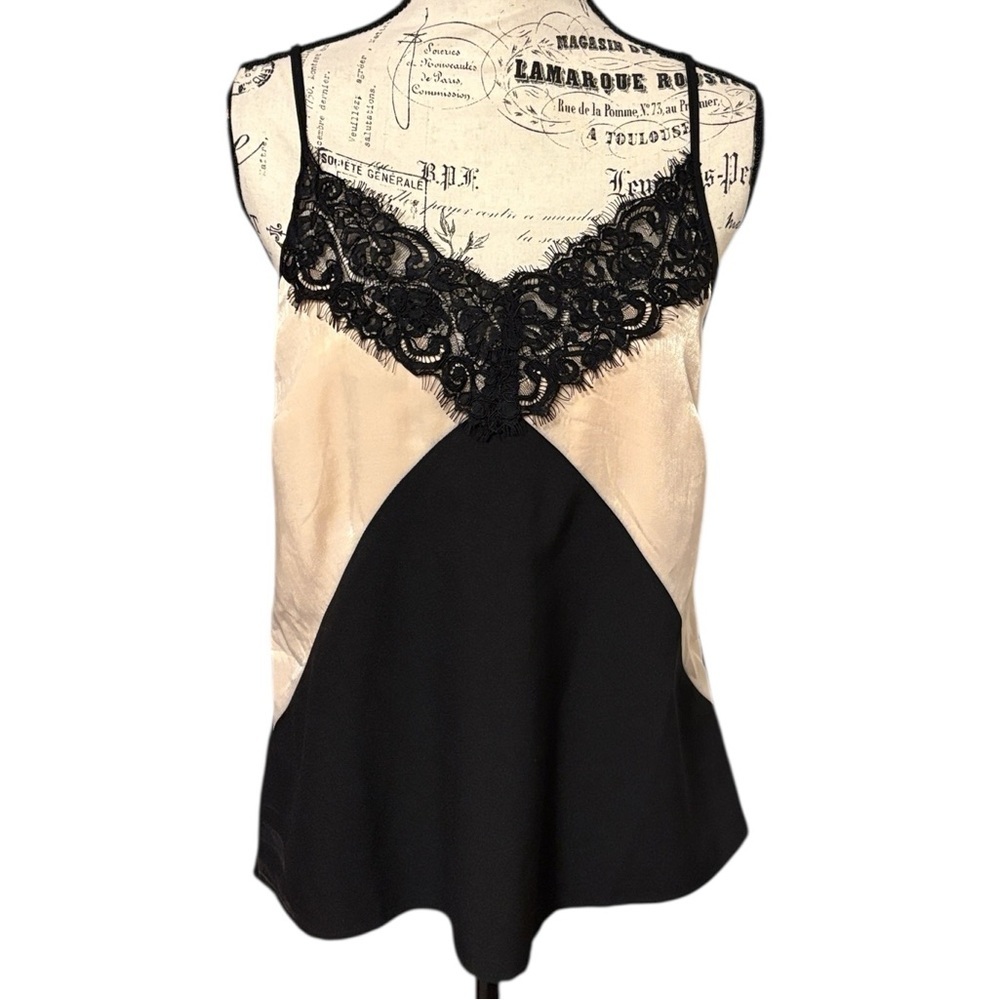 Strut & Bolt So Smooth Lace Cami Top Adjustable Black and Tan Size M New